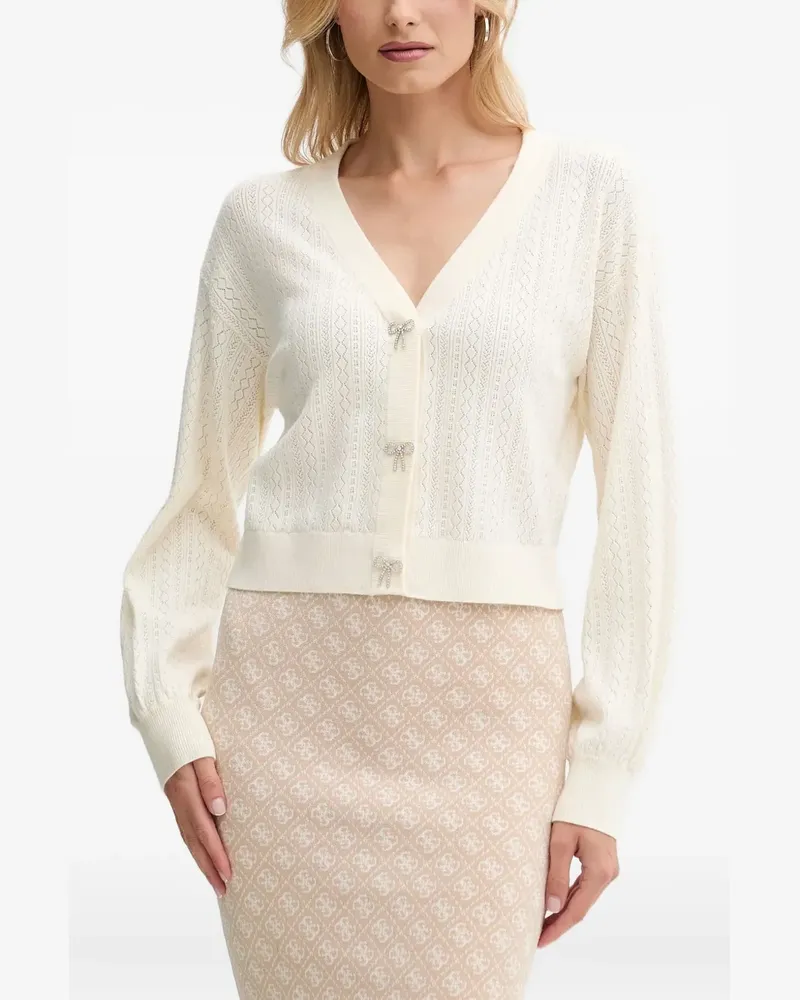 Guess Cardigan mit Schleifenapplikation - Weiß Weiß