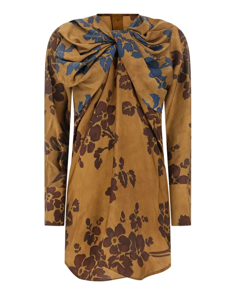 Uma Wang floral-print knotted-detail top - Nude Nude