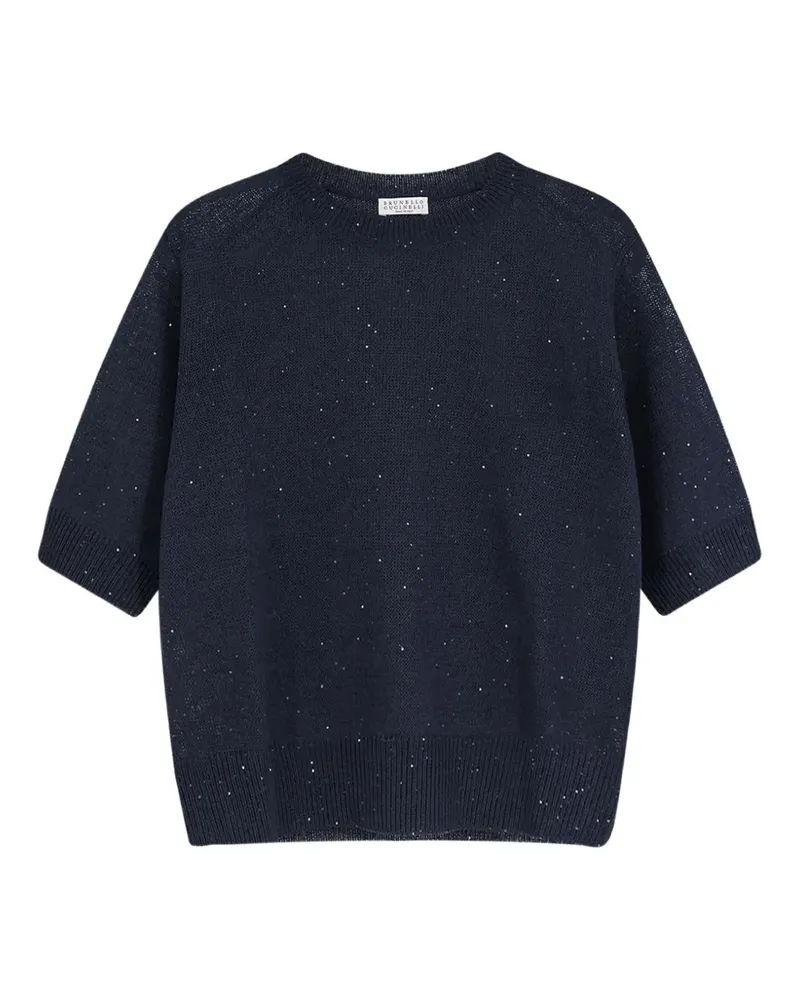 Brunello Cucinelli sequined knitted T-shirt - Blau Blau