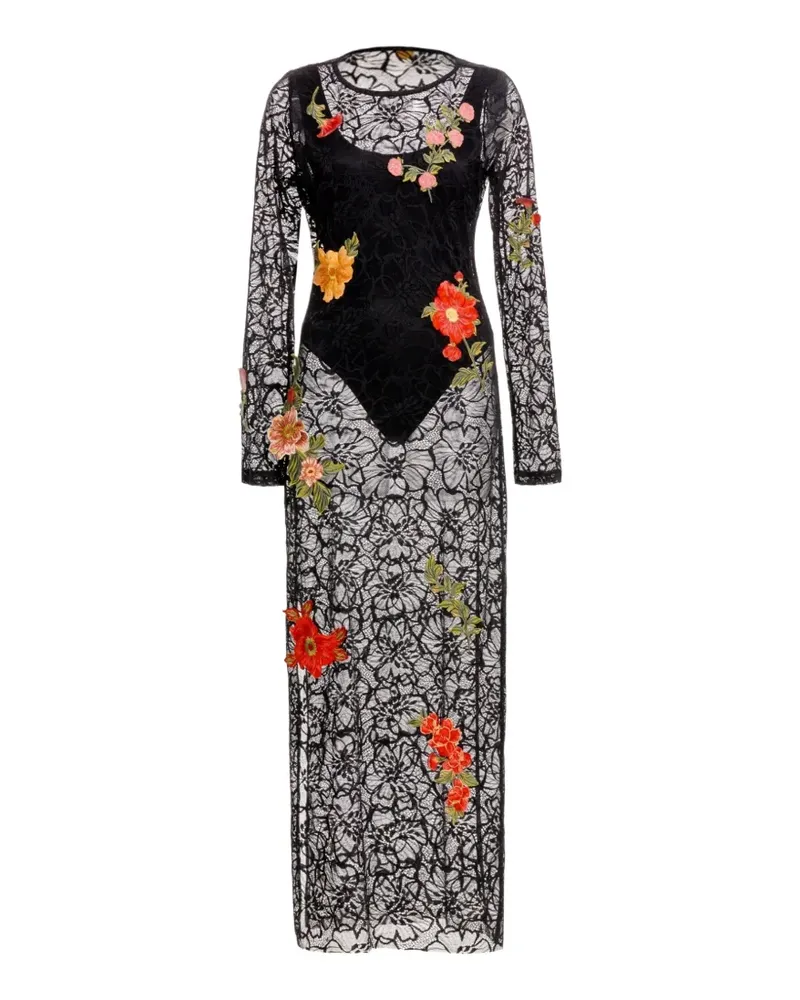 AGUA BENDITA Belen lace-floral embroidered midi dress - Schwarz Schwarz