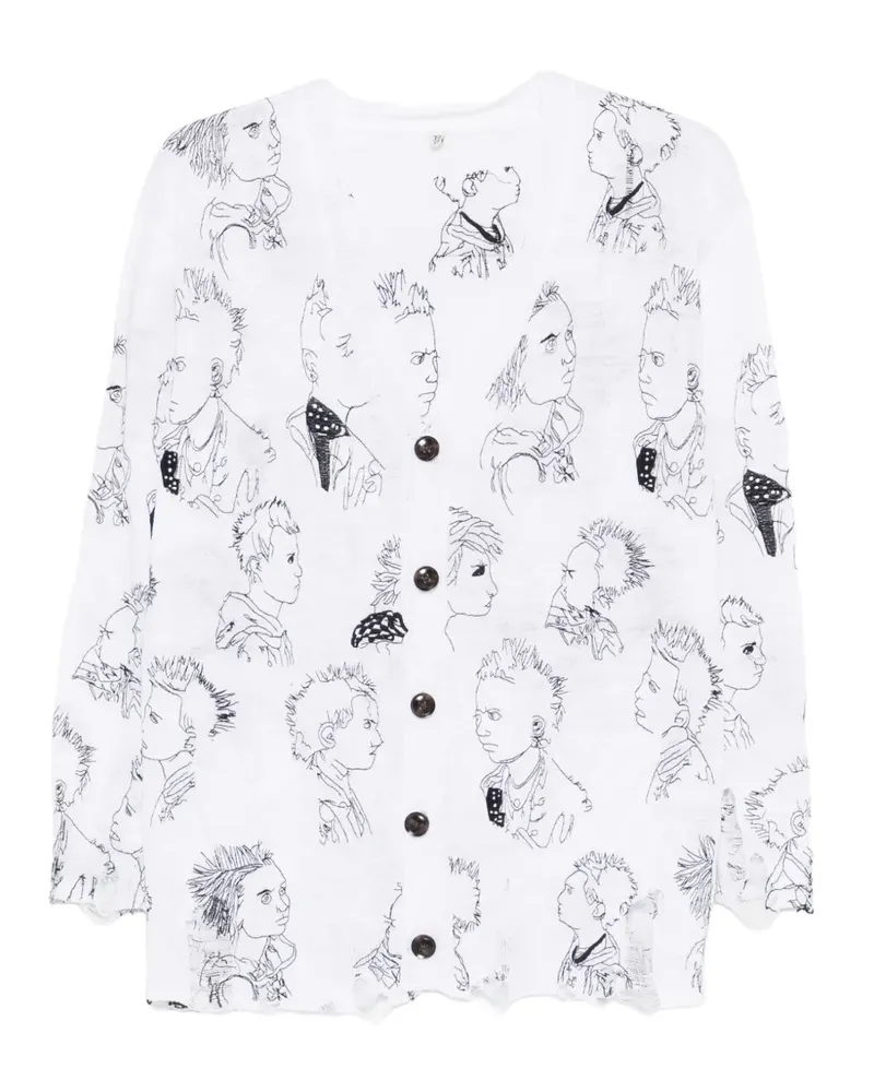 R13 button graphic cardigan - Weiß Weiß