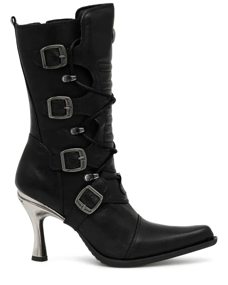 New Rock Schnürstiefel mit Schnalle 100mm - Schwarz Schwarz