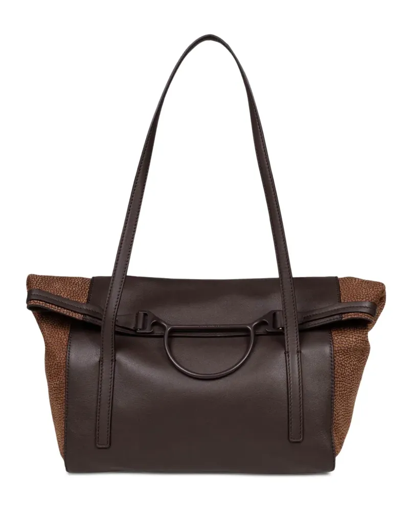 Borbonese Mittelgroße Shopping Tote Bag mit Logoplakette in gekörnter Optik - Braun Braun