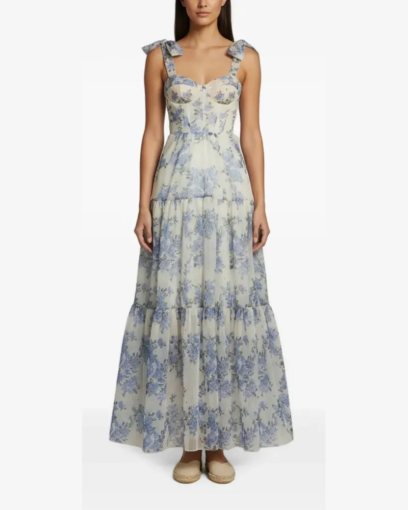 FourTwoFour on Fairfax floral-print tiered maxi dress - Weiß Weiß