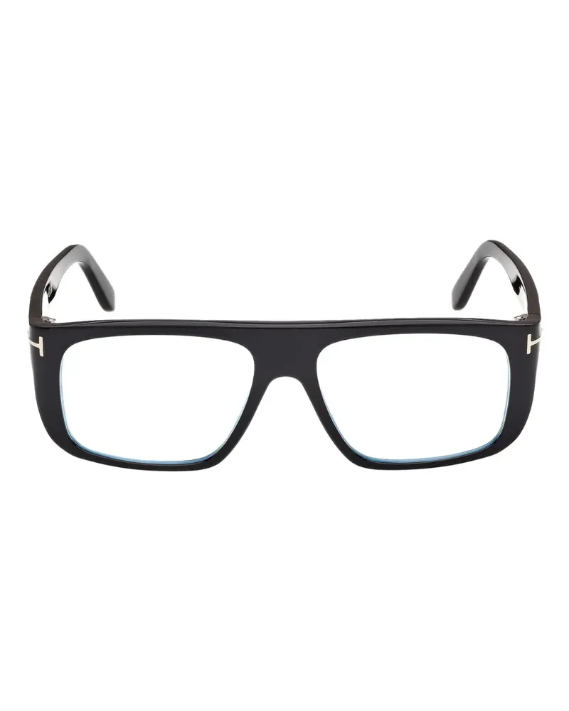 Tom Ford Eckige Brille mit T-Logo - Schwarz Schwarz