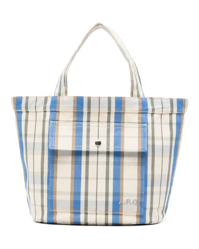 A.P.C. Karierter Tote Bag mit Klappentasche - Blau Blau