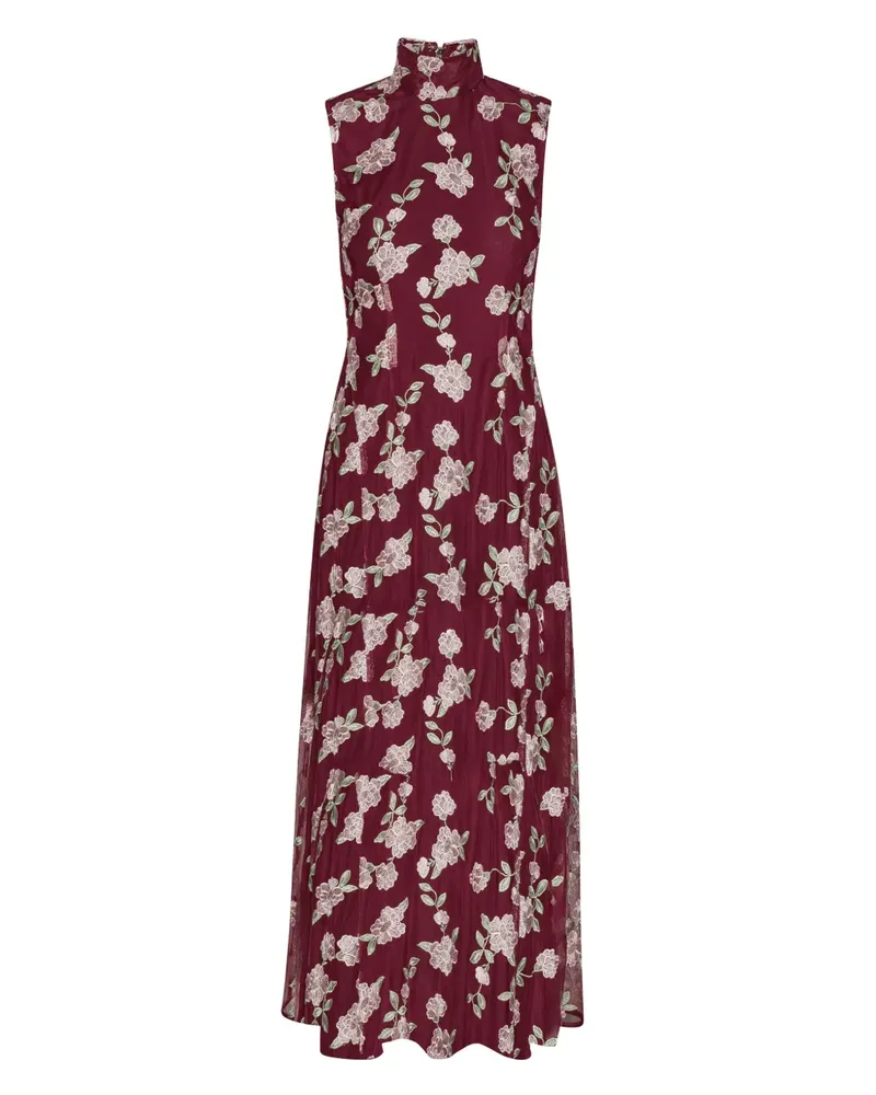 ROTATE Birger Christensen Ärmelloses Maxikleid mit Blumenstickerei Rot