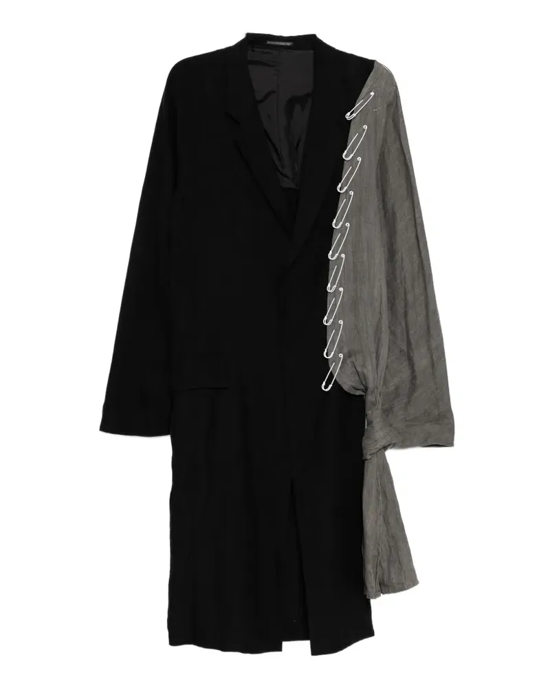 Yohji Yamamoto Switching Mantel mit Sicherheitsnadel-Einsätzen - Schwarz Schwarz