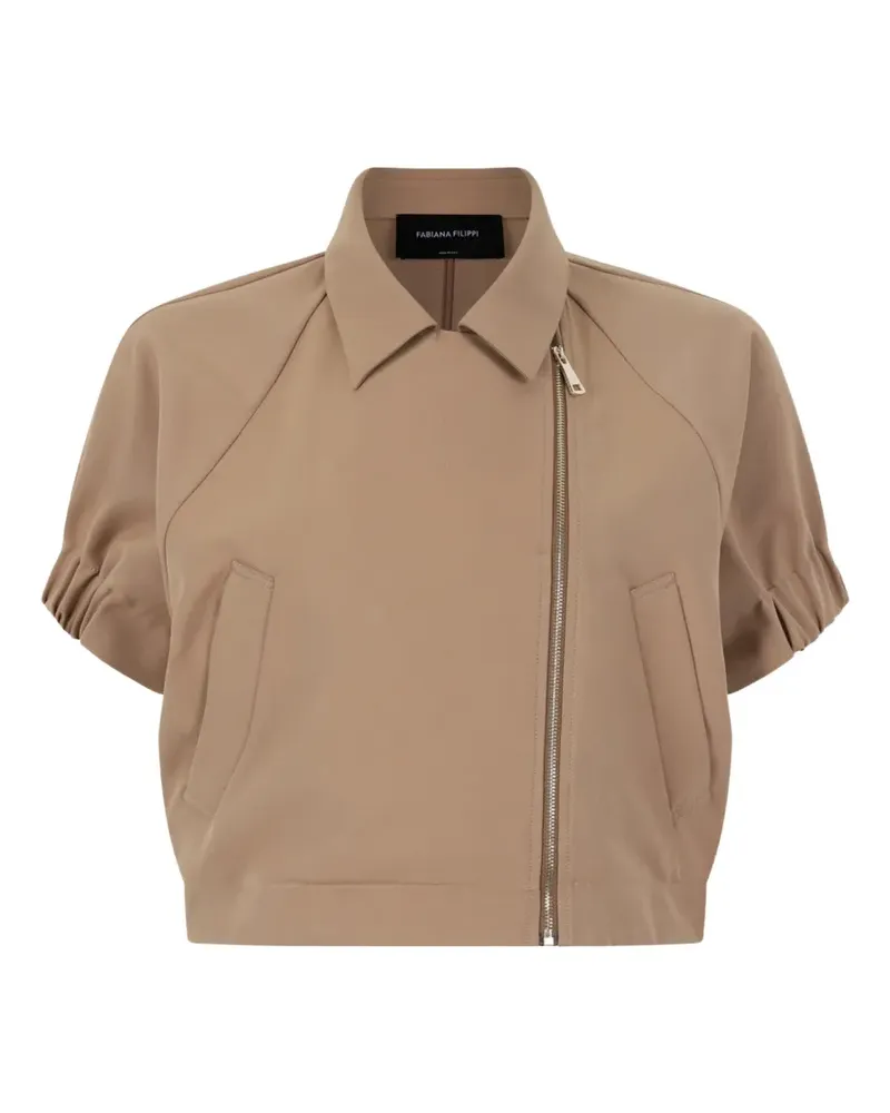 Fabiana Filippi Cropped-Jacke mit Rundhalsausschnitt - Braun Braun