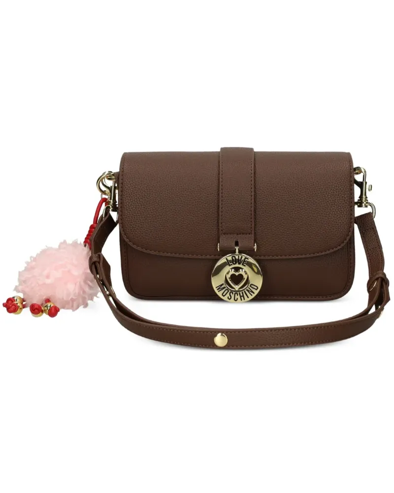 Moschino Umhängetasche mit Logoplakette und Pompon - Braun Braun