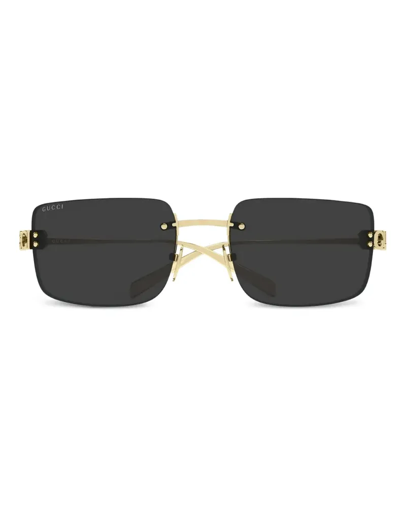 Gucci logo-plaque rectangle-frame sunglasses - Gold Gold