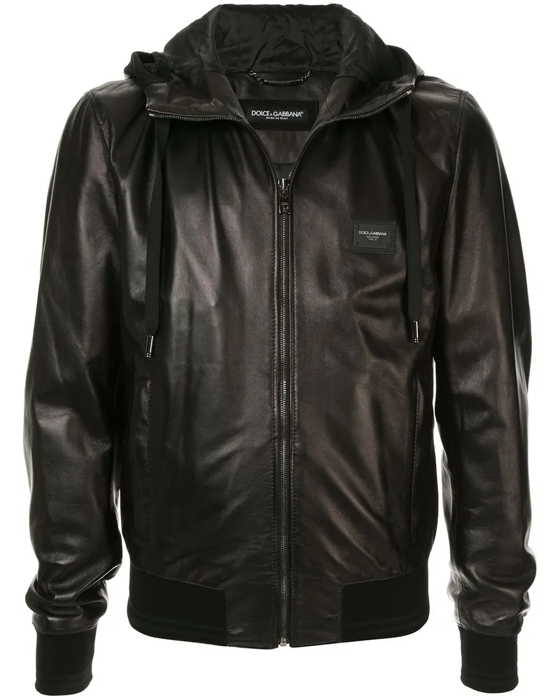 Dolce & Gabbana Kapuzenjacke aus Leder - Schwarz Schwarz