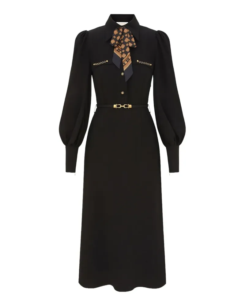 Zimmermann Utility Midikleid mit Seidenschal - Schwarz Schwarz
