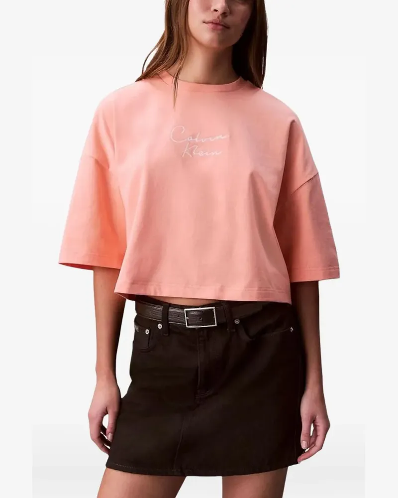 Calvin Klein logo-embroidered T-shirt - Orange Orange