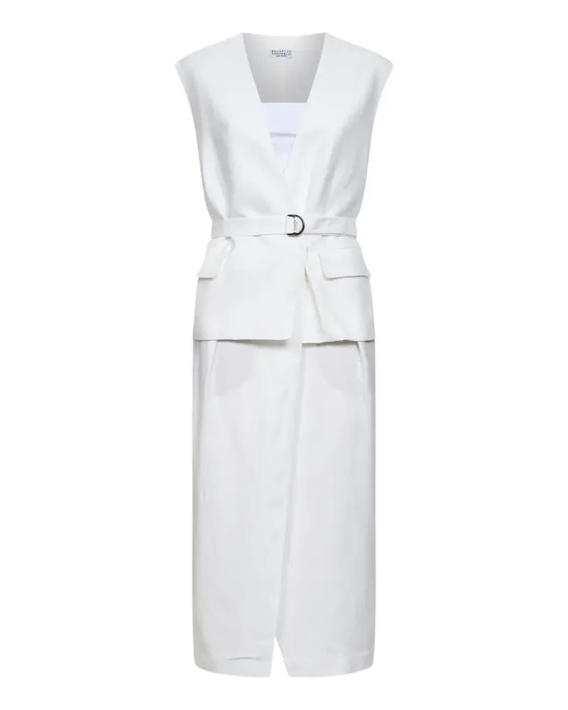 Brunello Cucinelli V-neck belted midi dress - Weiß Weiß