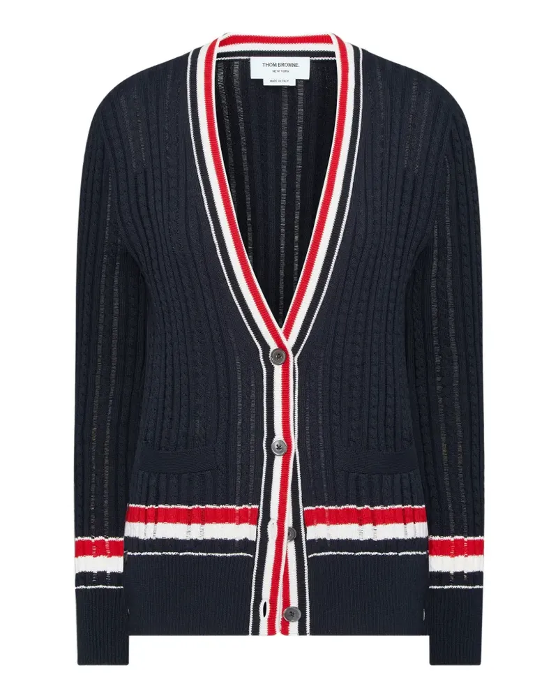 Thom Browne Gestreifter Cardigan mit Zopfmuster - Blau Blau