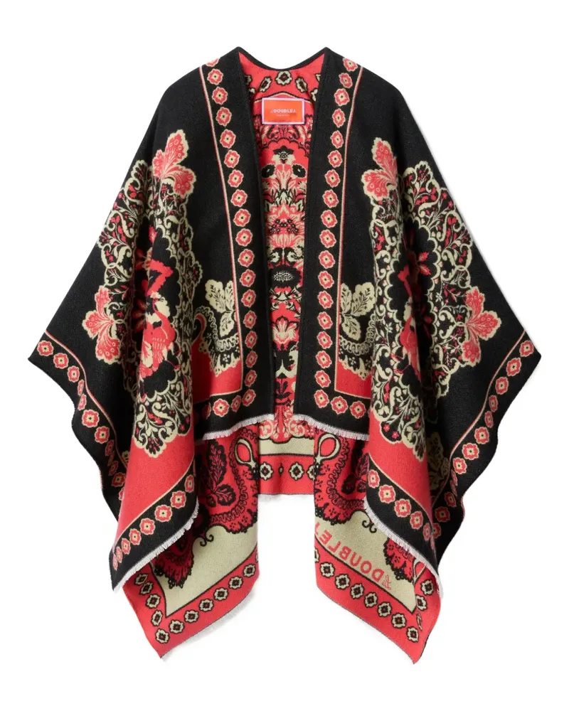 La DoubleJ Soul Poncho mit Blumen-Print - Schwarz Schwarz