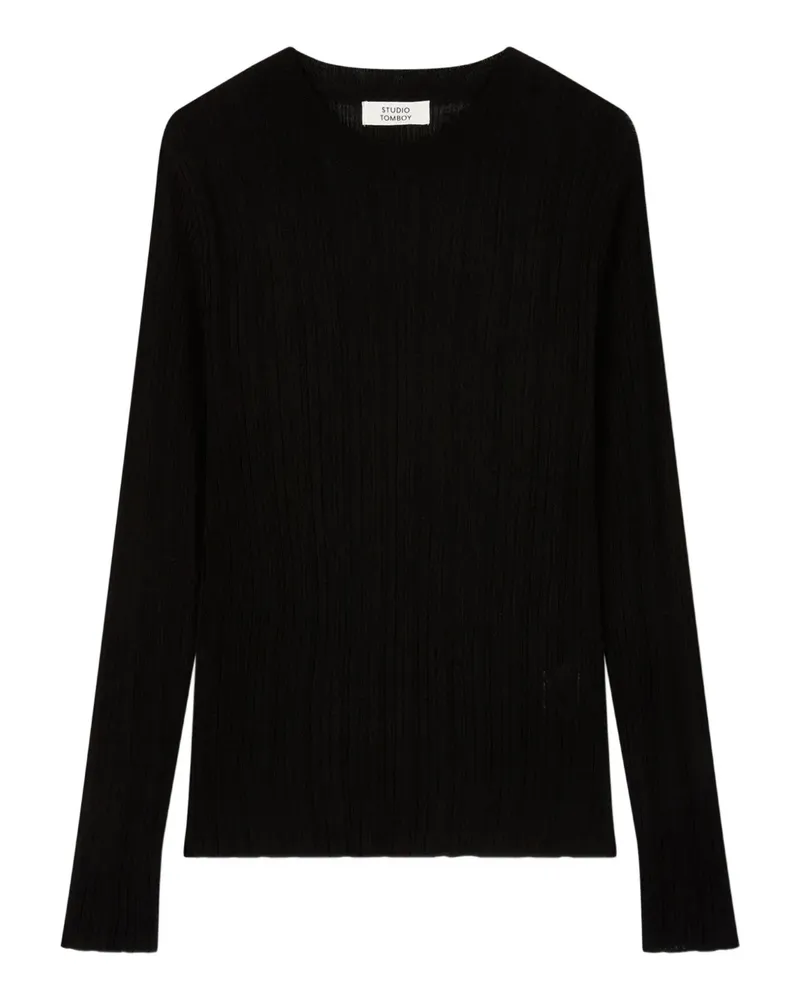 STUDIO TOMBOY Gerippter Pullover mit langen Ärmeln - Schwarz Schwarz