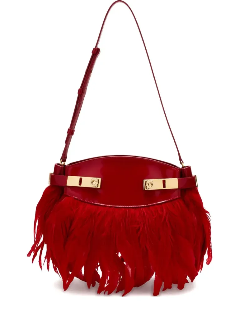 Ferragamo Hug Soft feather-trim crossbody bag - Rot Rot