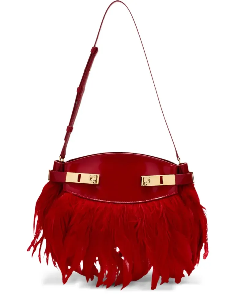 Ferragamo Hug Soft Umhängetasche mit Federbesatz - Rot Rot