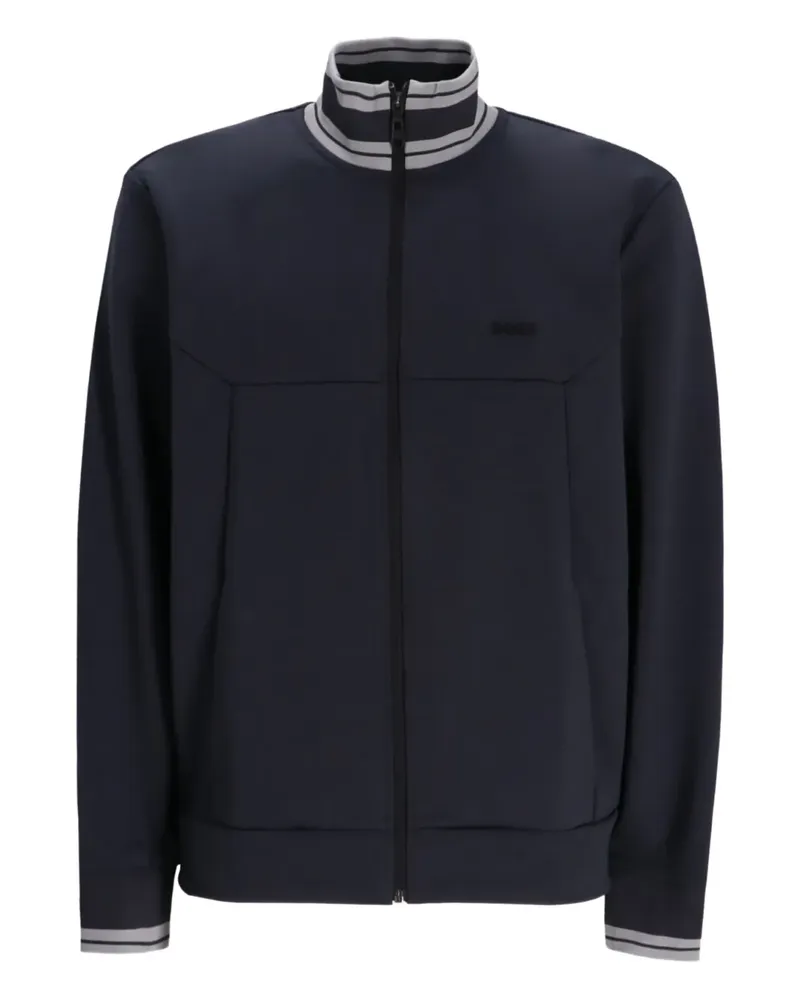 HUGO BOSS Reißverschluss-Pullover mit geripptem Saum - Blau Blau