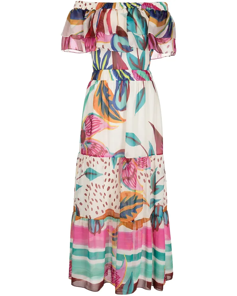 Pat Bo Schulterfreies Midikleid mit Blumen-Print - Mehrfarbig Mehrfarbig
