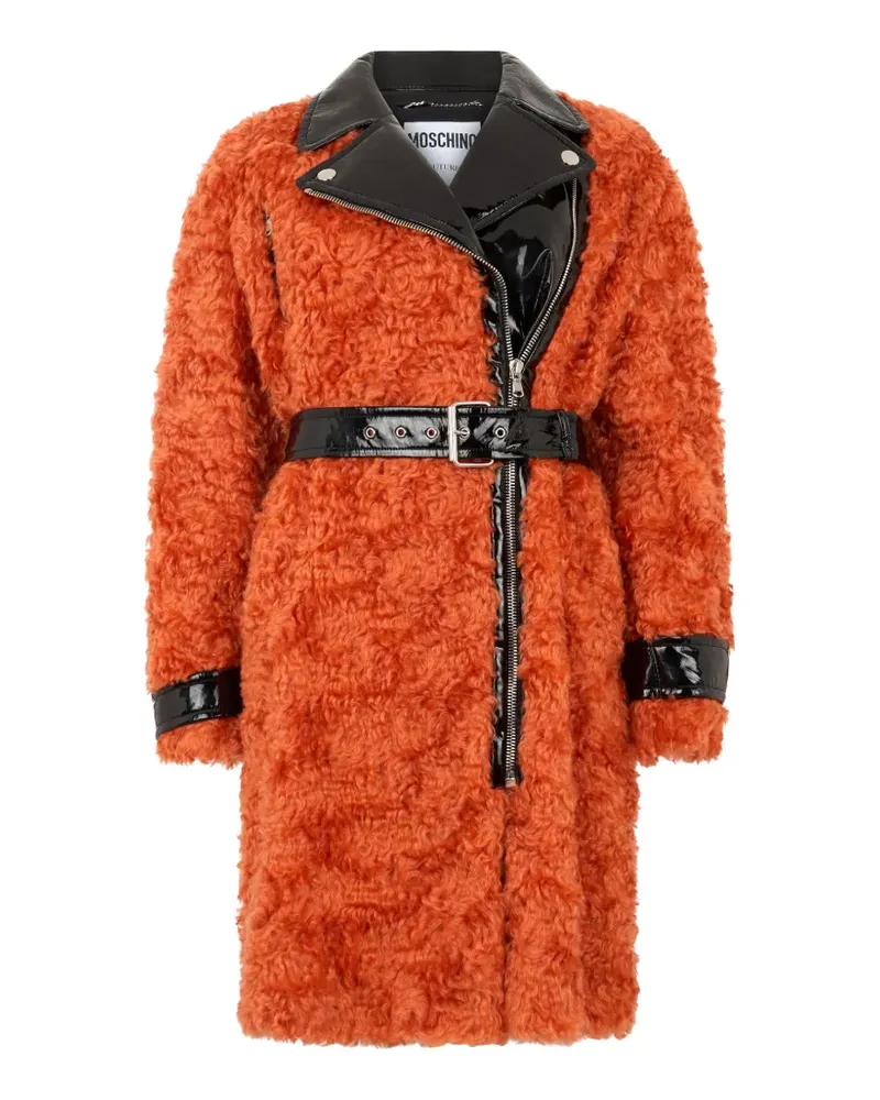 Moschino Shearling-Mantel mit Gürtel - Orange Orange