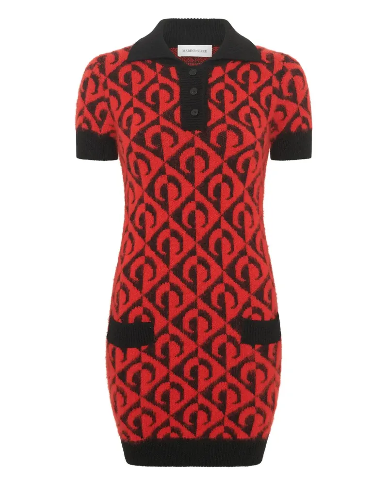 Marine Serre Moon lozenge-knit polo dress - Rot Rot