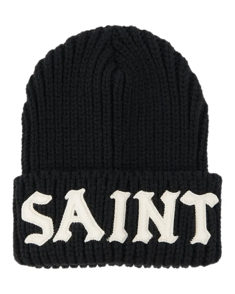 SAINT MXXXXXX Gerippte Beanie mit Logo - Schwarz Schwarz