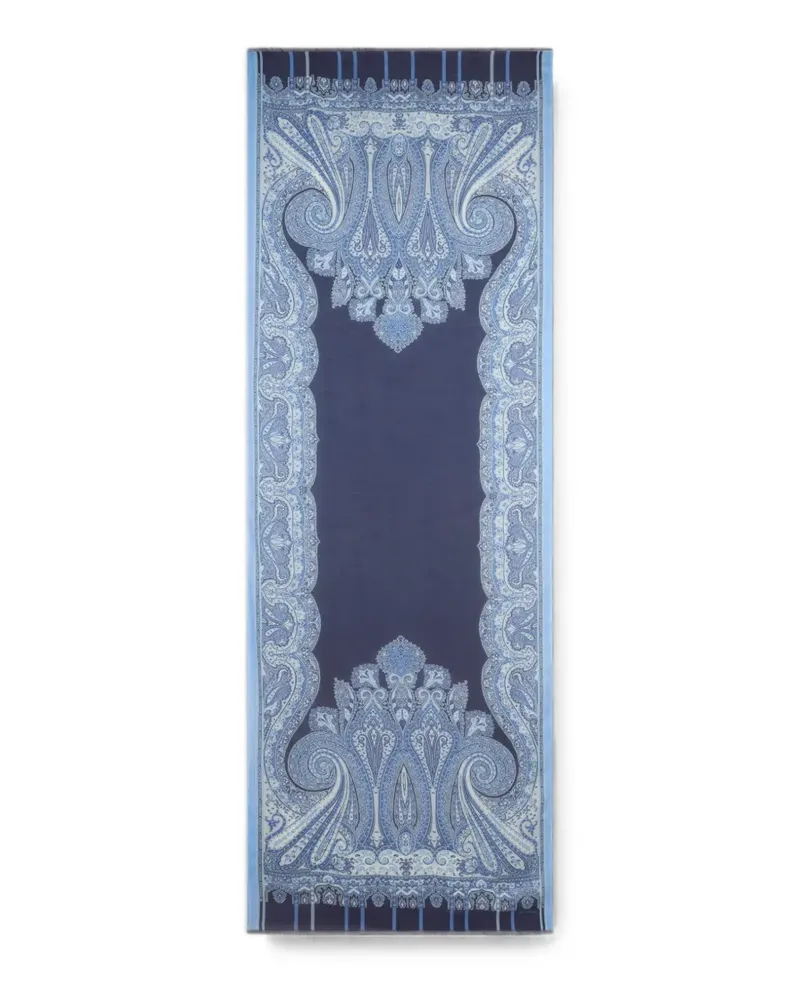 Etro chevron modal and cashmere scarf with Paisley motif - Blau Blau
