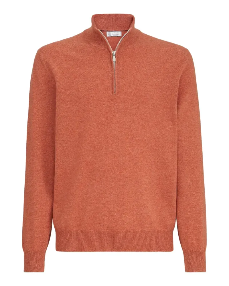 Brunello Cucinelli Kaschmirpullover mit kurzem Reißverschluss - Orange Orange