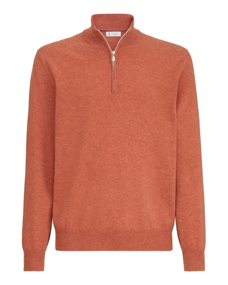 Brunello Cucinelli Kaschmirpullover mit kurzem Reißverschluss - Orange Orange