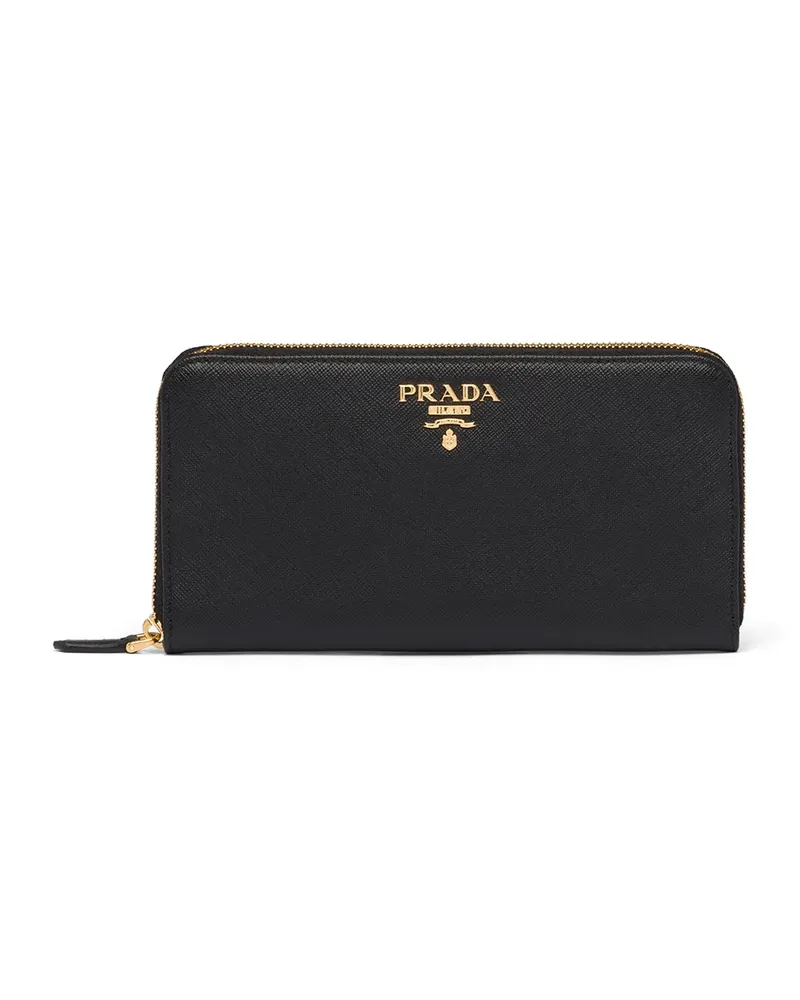 Prada Großes Portemonnaie mit Logo-Schild - Schwarz Schwarz