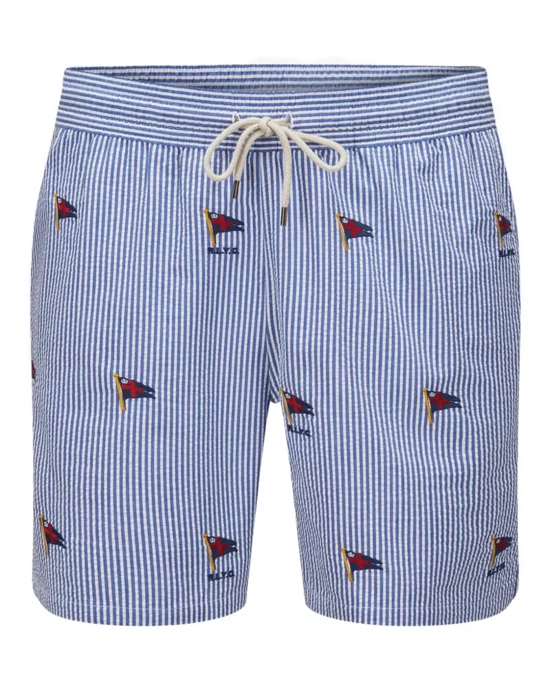 Ralph Lauren Gestreifte Badeshorts mit Flaggenstickerei - Blau Blau