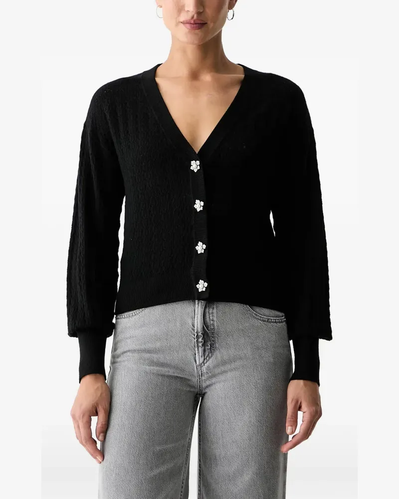 Guess Pointelle-Cardigan mit Blumenknöpfen - Schwarz Schwarz