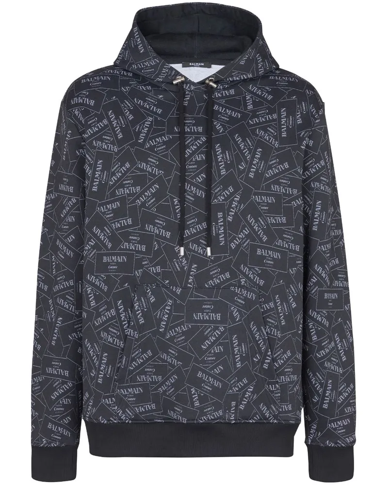 Balmain Hoodie mit Couture Label-Print - Schwarz Schwarz