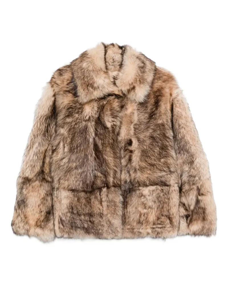 P.A.R.O.S.H. Lederjacke mit Pelz - Braun Braun