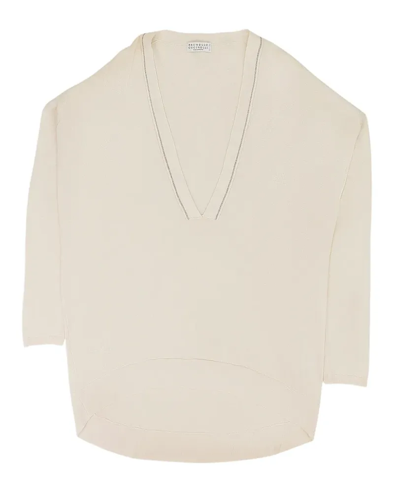 Brunello Cucinelli bead-trim V-neck sweater - Nude Nude
