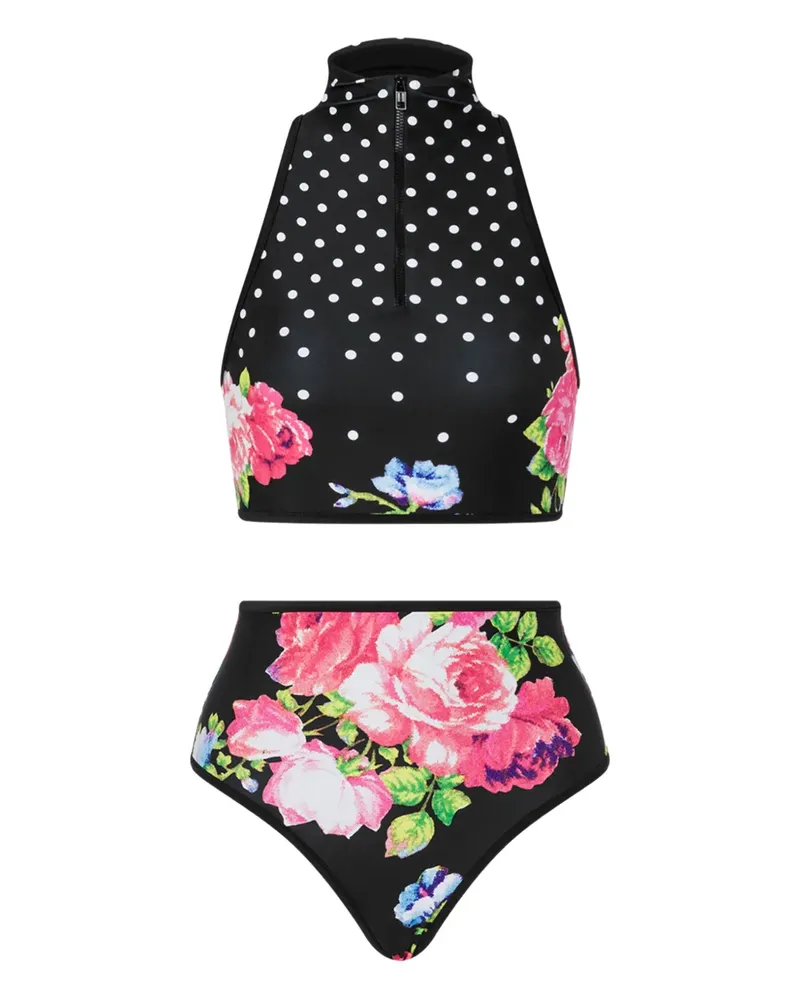 Moschino Reißverschluss-Bikini mit Blumenmuster - Schwarz Schwarz
