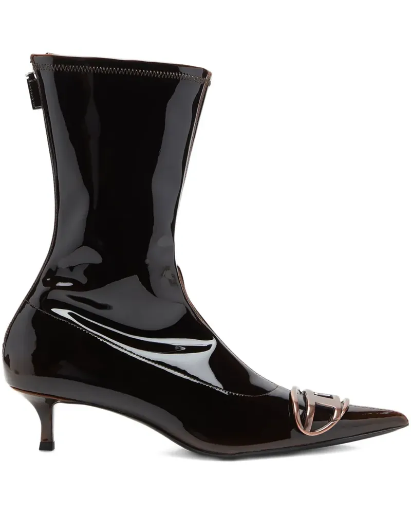 Diesel Spitze D-Venus Stiefel aus Lackleder 45mm - Schwarz Schwarz
