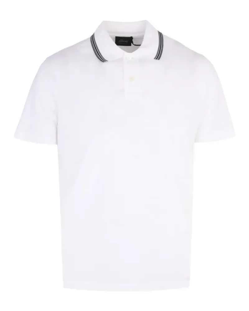Brioni striped-trim piqué polo shirt - Weiß Weiß