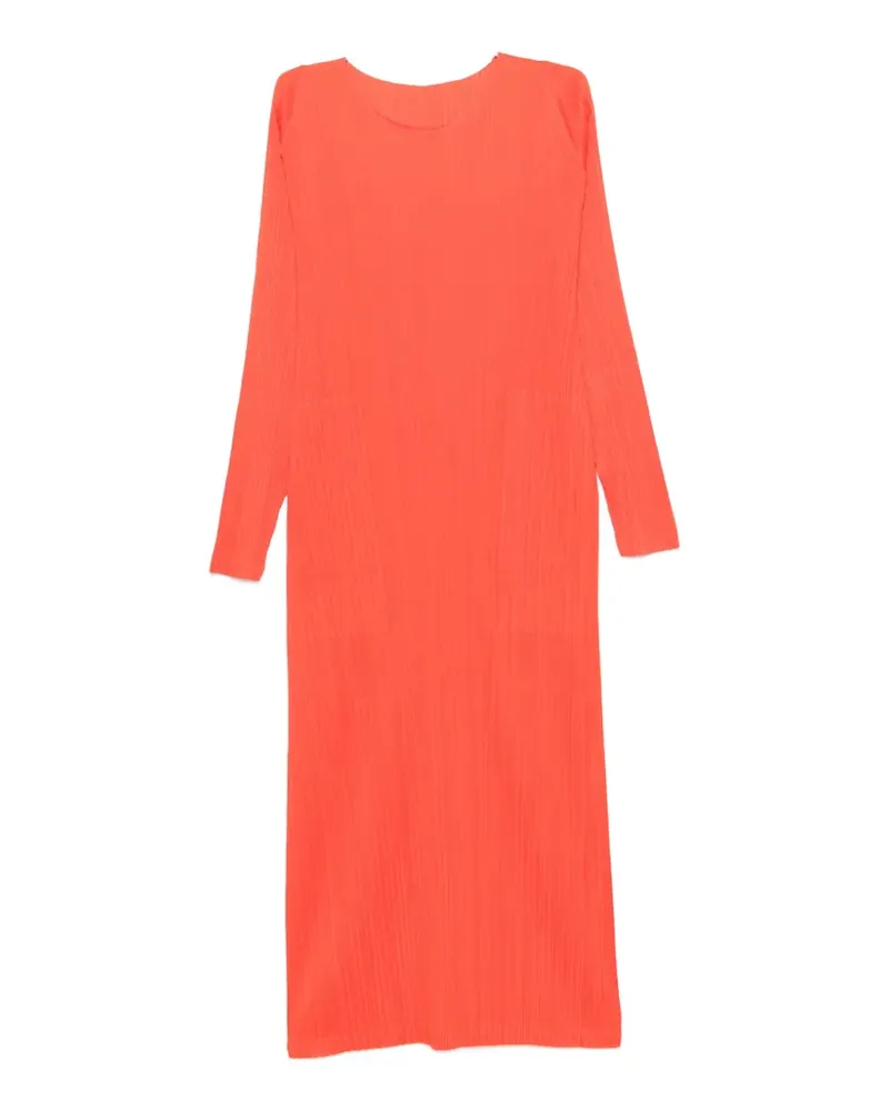 Issey Miyake pleated long-sleeve midi dress - Rot Rot