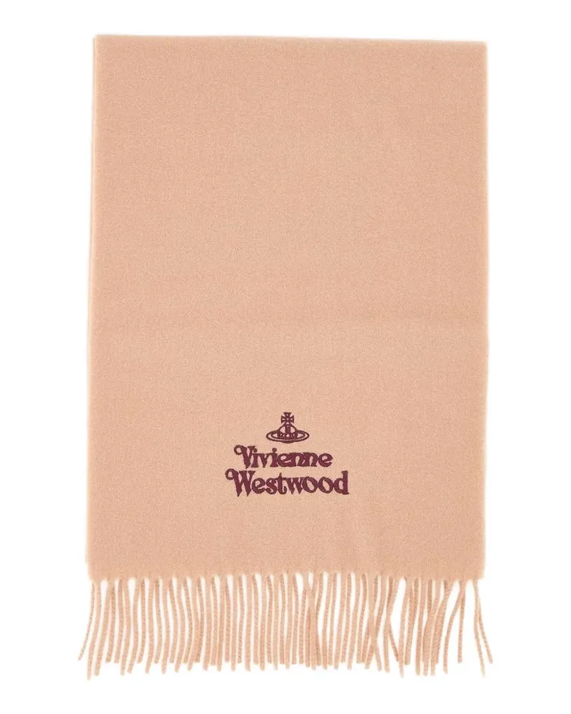Vivienne Westwood fringed logo-embroidered scarf - Nude Nude