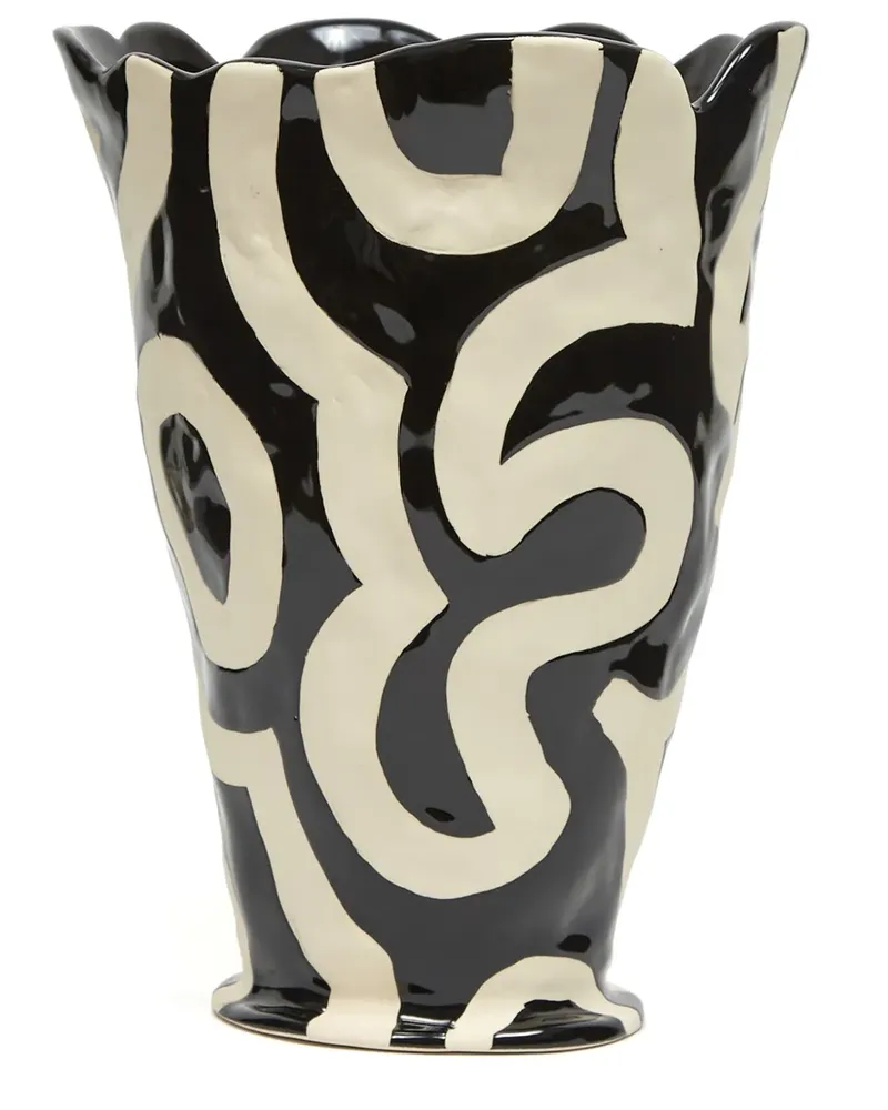 Hay Jessica Vase mit abstraktem Muster - Schwarz Schwarz