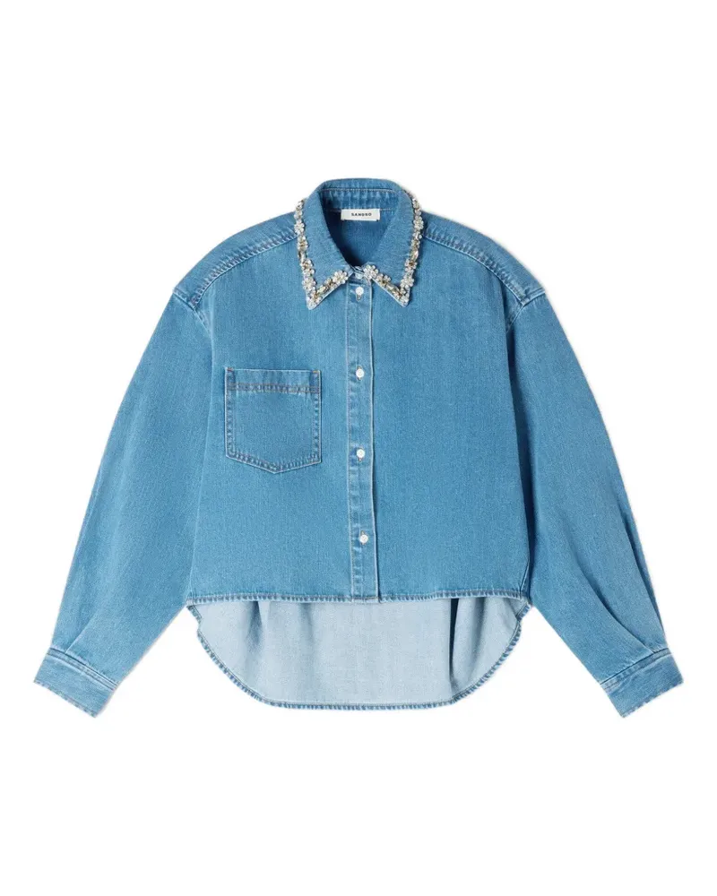 Sandro Jeanshemd mit verziertem Kragen - Blau Blau