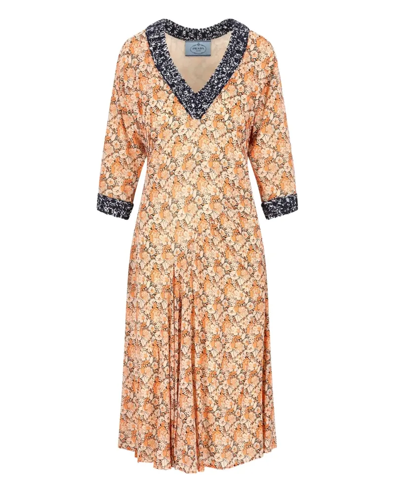 Prada Midikleid mit Blumen-Print - Orange Orange