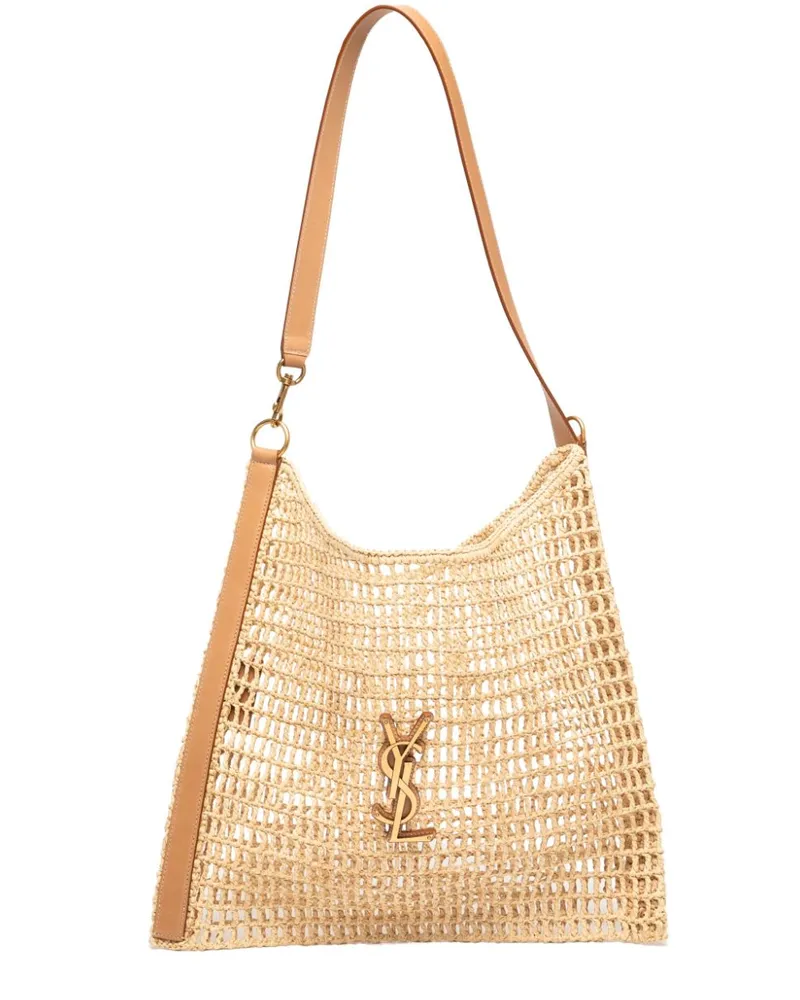 Saint Laurent Tote Bag aus Raffiabast mit Logo - Nude Nude