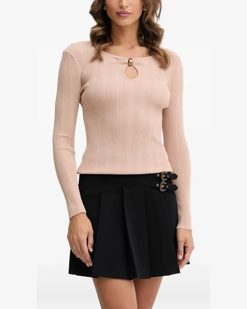 Guess Geripptes Oberteil mit Schlüssellochausschnitt - Nude Nude