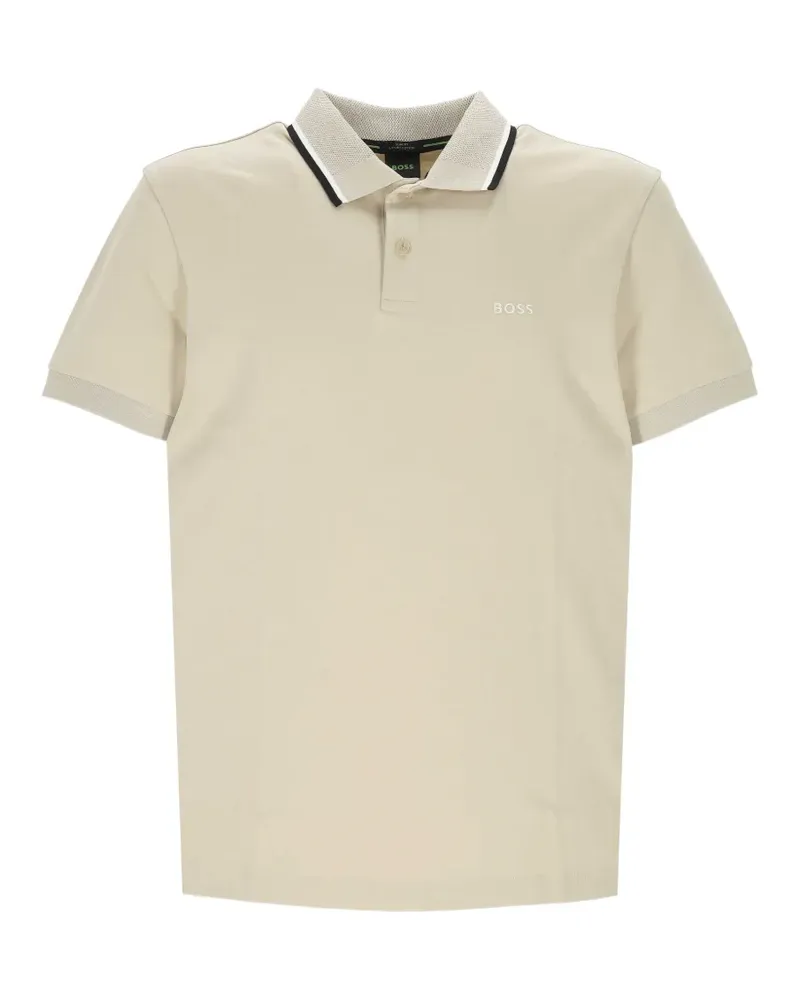 HUGO BOSS logo-print tipped polo shirt - Nude Nude