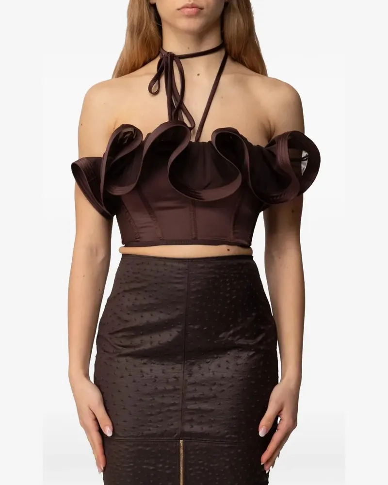 Elisabetta Franchi ruffled-trim corset top - Braun Braun